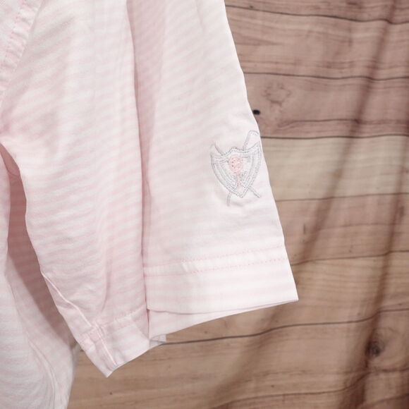 FAIRWAY & GREENE SHORT SLEEVE PINK WHITE STRIPED POLO SHIRT MENS SIZE L LARGE - Picture 3 of 7